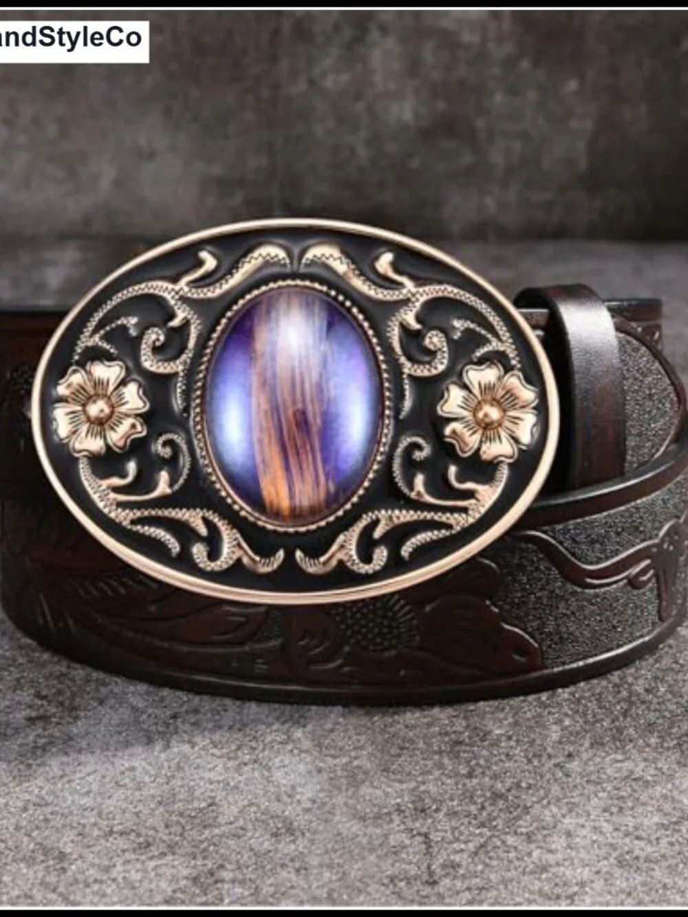 Vintage Western Cowboy Belt Buckle, Native American Style, Synthetic Stone,